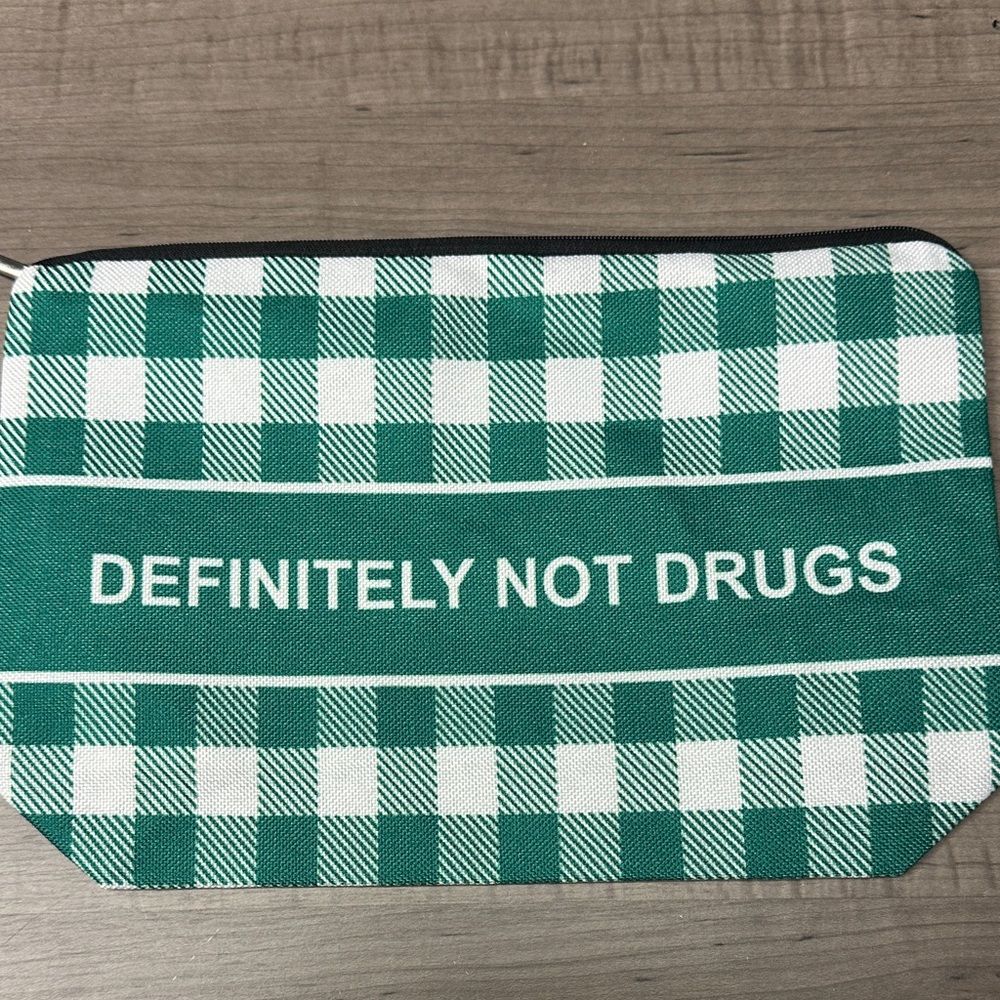 ❣️5|$25❣️Definitely not drugs Green and White Checkered Cosmetic Bag